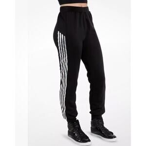 Balera Black Reflective Striped Elastic Waist Tapered Ankle Jogger Pants Size M